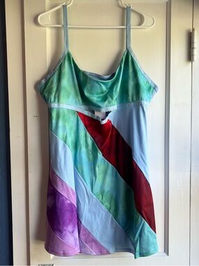 Colorblock Satin Slip Dress in Aqua, Red, Purple “13 going on 30”